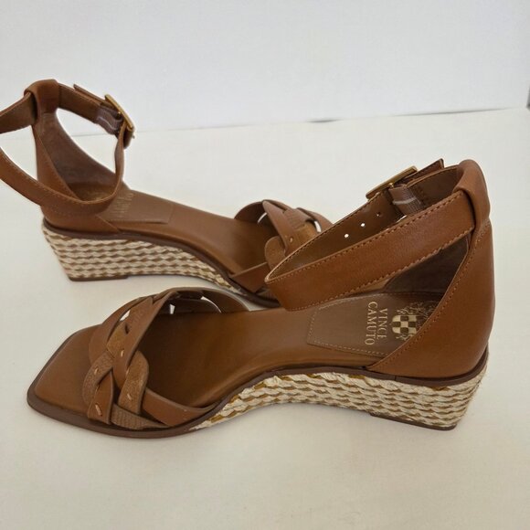 Vince Camuto Shoes - Vince Camuto Womens Baylees Sandals Sz 9 Leather Wedge Espadrille Aged Rum Brown
